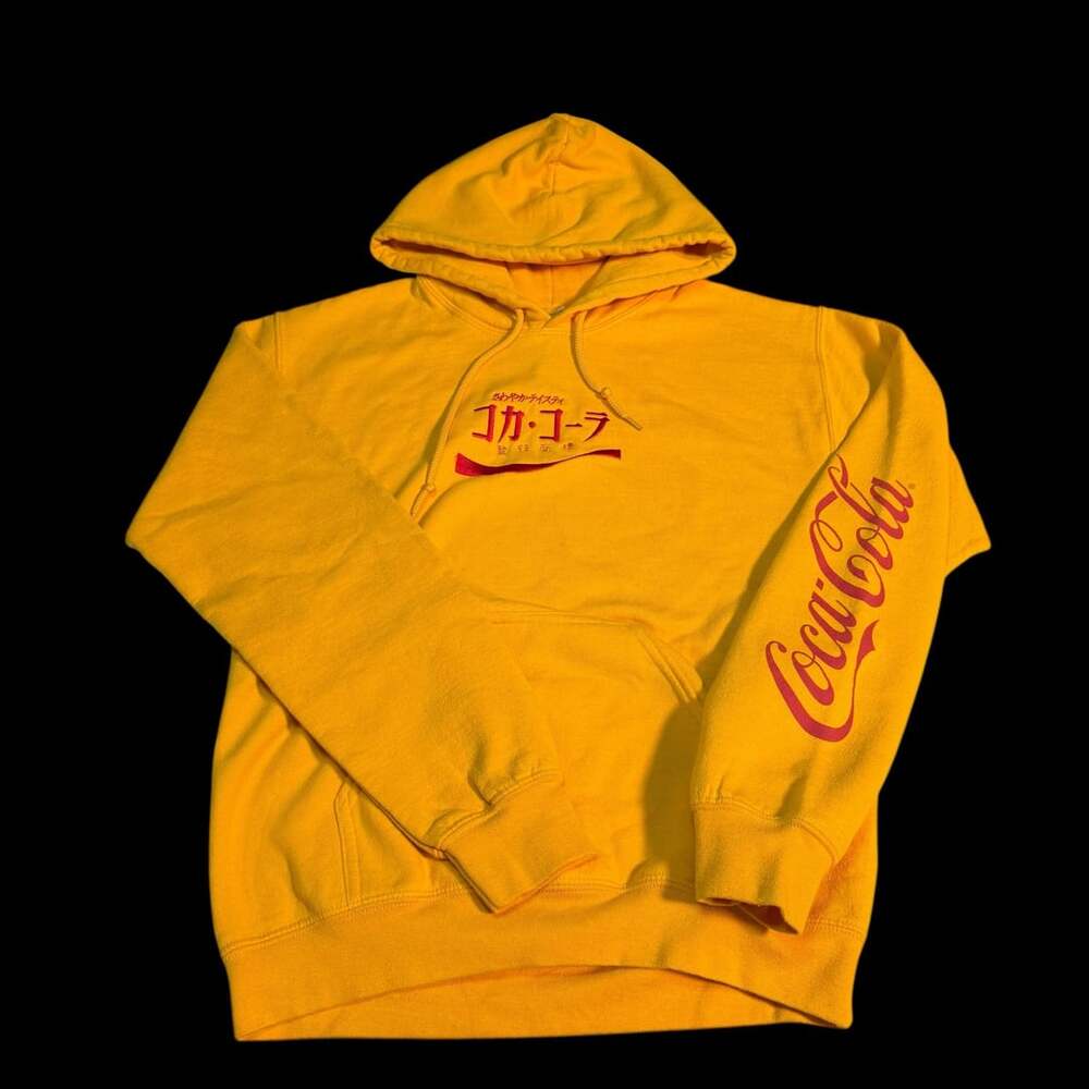 Coca-Cola Hoodie Size S Yellow Japanese Script Pullover